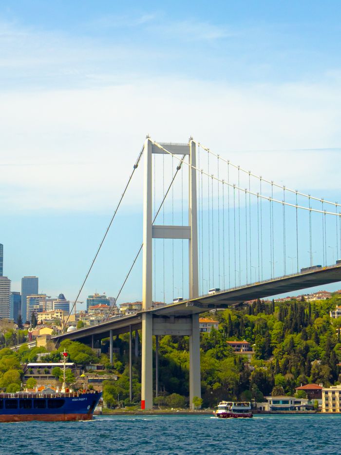 Panoramic view of the Bosphorus Bridge connecting the vibrant city of Istanbul.